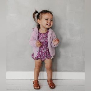 Jamie Kay Outfit Garden Stella Playsuit frost lavender bear knit and Zara shoes